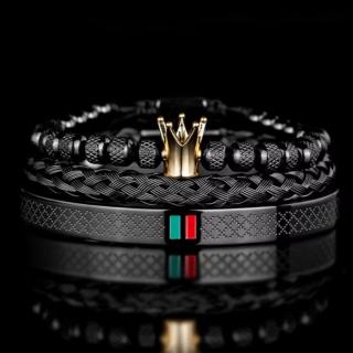 Komplet Czarnych Bransoletek z Koroną Bangle (3 szt.)