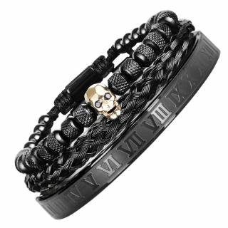 Ser Bransoletek z Czaszka Bangle Czarno-Złote (3 szt.)