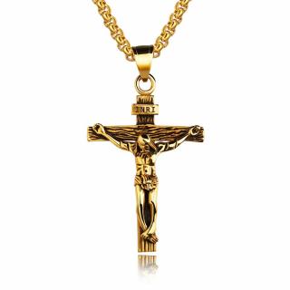 Złoto-Czarna Zawieszka Krzyż Chrześcijański z Jezusem