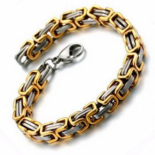 Złoto-Srebrna Bransoletka splot Królewski, Stal 316L (6 mm)