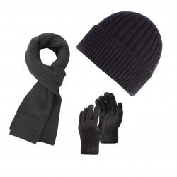 Czapka męska beanie BR-02-GR, szalik BR-07-GR i rękawiczki męskie BR-08-GR zestaw zimowy szary ZES-31-GR