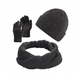 Komplet męski na zimę szary ZES-36-GR czapka beanie BR-03-GR komin BR-06-GR rękawiczki BR-08-GR