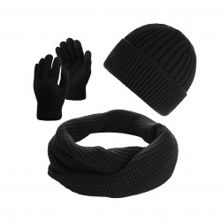 KOMPLET MĘSKI NA ZIMĘ ZES-36-BL, CZAPKA BEANIE BR-03-BL, KOMIN BR-06-BL I RĘKAWICZKI BR-08-BL