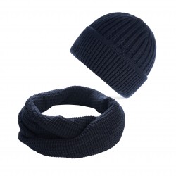 Komplet męski zimowy ZES-28-DB czapka typu beanie BR-02-DB i komin granatowy BR-06-DB