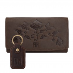 Portfel damski skórzany vintage + brelok do kluczy brązowy zestaw prezentowy ZUP-104-BR