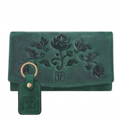 Portfel damski skórzany vintage + brelok do kluczy zielony zestaw prezentowy ZUP-104-GR