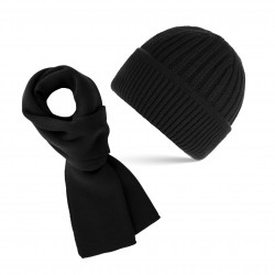 Zestaw zimowy męski czarny ZES-27-BL czapka beanie BR-02-BL i szalik ciepły BR-07-BL