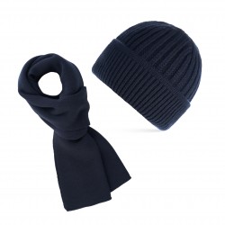 Zestaw zimowy męski granatowy ZES-27-DB czapka beanie BR-02-DB i szalik BR-07-DB