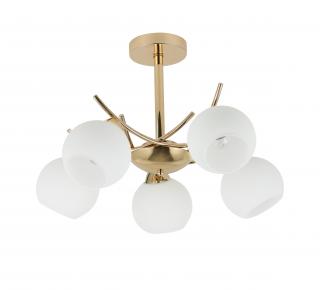 AMOS Lampa wiszaca z³oty 5x40W E27 klosz bia³y, złoty