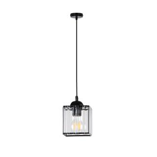 Glassia lampa wisząca czarny 1x40 E27 klosz czarny+kryształy bezbarwne