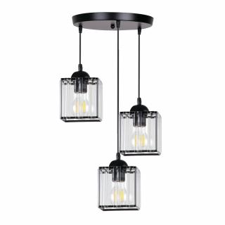Glassia lampa wisząca talerz czarny 3x40 E27 klosz czarny+kryształy bezbarwne