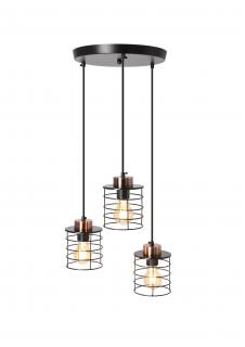 GLOB LAMPA WISZĄCA CZARNY+ZŁOTY TALERZ 3X40W E27 KLOSZ CZARNY