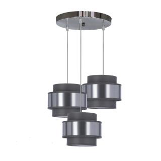 Hare lampa wisząca chromowy talerz 3x60W E27 abażur szary+srebrny, chromowy, szary + srebrny