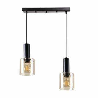 Isar lampa wisząca czarny 2x40 E27 klosz bursztynowy, czarny+bursztynowy