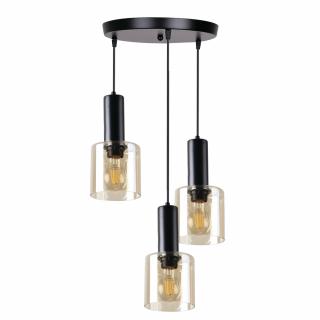Isar lampa wisząca talerz czarny 3x40 E27 klosz bursztynowy, czarny+bursztynowy