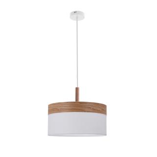 Orto lampa wisząca biały+drewniany 1x60W E27 abażur brązowy+biały, biały + drewniany