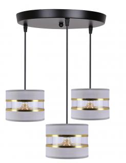 PANDY lampa wisząca czarny talerz 3x40W E27 abażur szary+złoty, czarny, szary + złoty