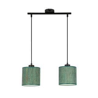 Patti lampa wisząca czarny 2x60 E27 abażur walec 15x15 plecionka zielona