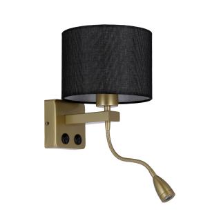 Polo lampa kinkiet złoty 1x40W E27 + 2W LED abażur okrągły czarny, czarny + złoty