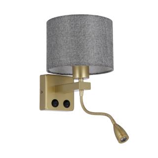 Polo lampa kinkiet złoty 1x40W E27 + 2W LED abażur okrągły szary, szary+złoty