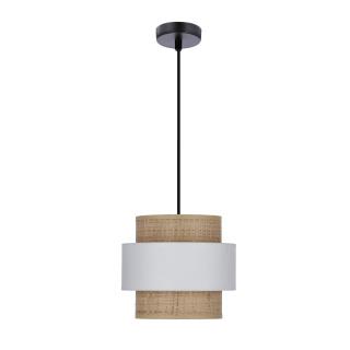Rattan lampa wisząca czarny 1x40W E27 abażur biały+kremowy, czarny, biały + kremowy