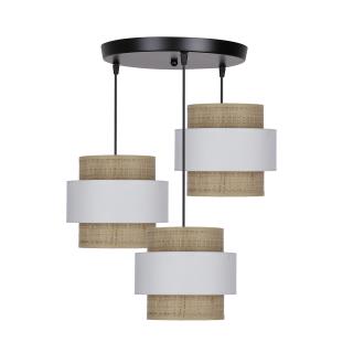 Rattan lampa wisząca czarny talerz 3x40W E27 abażur biały+kremowy, czarny, biały + kremowy