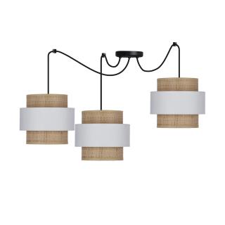 Rattan p lampa wisząca czarny 3x40W E27 abażur biały+kremowy, czarny, biały + kremowy