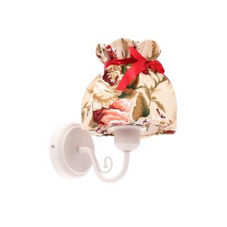 ROZANO lampa kinkiet biały 1x40W E27 abażur kwiatowy, biało czerwony
