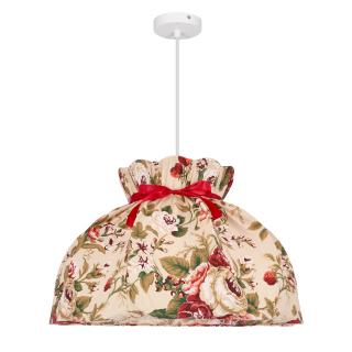 ROZANO lampa wisząca biały 1x40W E27 abażur kwiatowy, biało czerwony