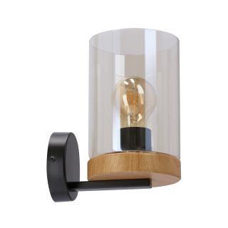 Wels lampa kinkiet czarny+drewniany 1x40W E27 klosz dymiony, czarny + drewniany