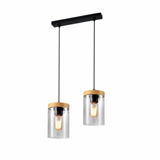 Wels lampa wisząca czarny+drewniany 2x40W E27 klosz dymiony, czarny + drewniany