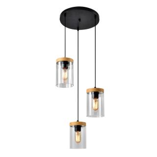 Wels lampa wisząca talerz czarny+drewniany 3x40W E27 klosz dymiony