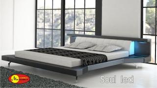 Łóżko tapicerowane do sypialni Soul LED  skóra naturalna
