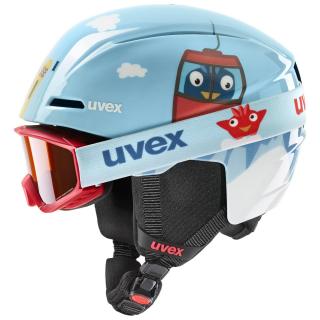 Kask dziecięcy z goglami UVEX Viti Set - Light Blue Birdy