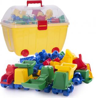 Klocki zabawka dla dziecka konstrukcje w pudełku na kółkach, zabawka dla dziecka
