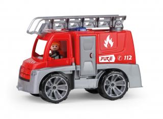 Pojazd straży pożarnej z figurką strażaka, ruchoma drabina, otwierane drzwi