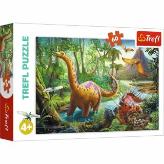 Puzzle 60 el. Wędrówka Dinozaurów , puzzle dla dzieci z dinozaurami