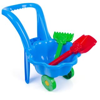Taczki dziecięce, Wózek do ciągnięcia dla dziecka z zestawem narzędzi - grabki i łopatka Kwiatek