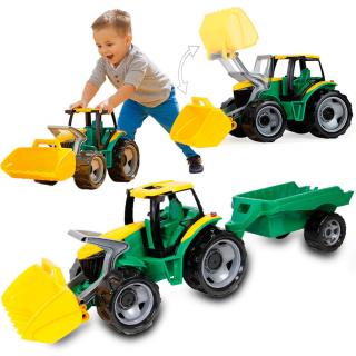 Traktor z przyczepką, ruchoma łyżka, spychacz