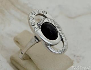ALLESSI - srebrny pierścionek z onyksem i kryształkami