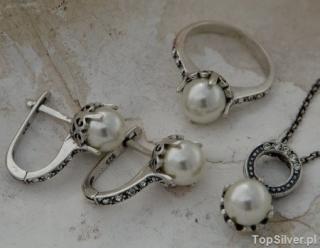 ALLI - srebrny komplet perła z kryształkami Swarov