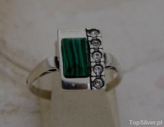 DEGLI - srebrny pierścionek malachit z kryształkami