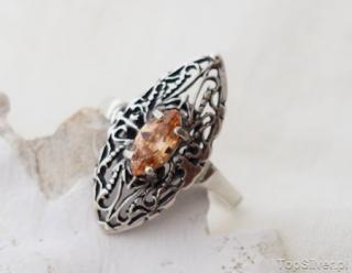 ONDA - srebrny pierścionek z topazem złocistym
