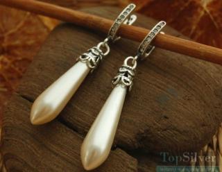 SALZBURG - srebrne kolczyki z kryształem i perłowa sopl