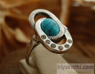 SARDYNIA - srebrny pierścionek z turkusem i kryształkami