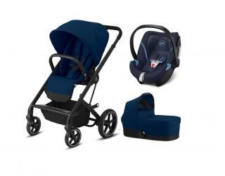 WÓZEK CYBEX BALIOS S LUX 4W1 GŁĘBOKO-SPACEROWY + FOTELIK 0-13 KG ATON 5 + BAZA BASE 2-FIX NAVY BLUE