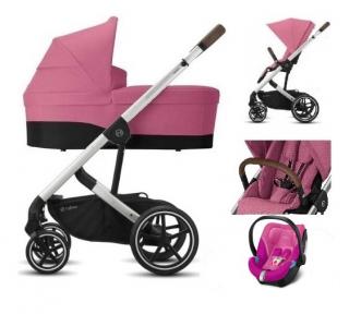 WÓZEK GŁĘBOKO SPACEROWY 3W1 CYBEX BALIOS S LUX SILVER FRAME + FOTELIK 0-13 KG ATON 5 MAGNOLIA  PINK