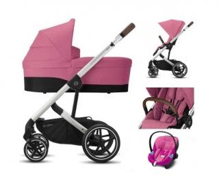 WÓZEK GŁĘBOKO SPACEROWY 3W1 CYBEX BALIOS S LUX SILVER FRAME + FOTELIK 0-13 KG ATON M I-SIZE MAGNOLIA PINK