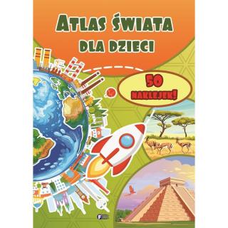 Atlas Świata dla Dzieci Mapy Ciekawostki ze Świata 32 Strony + 50 Naklejek