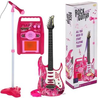 Gitara Elektryczna Wzmacniacz Mikrofon Różowa
